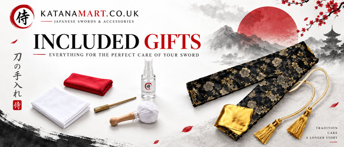 Katana maintenance kit and silk sword bag with fusahimo included with Superior Katana swords